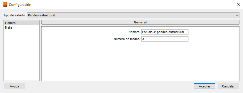 cuadro de diálogo configuración - tipo de estudio de pandeo estructural