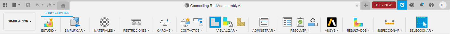 barra de herramientas de simulación: ficha configuración