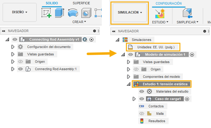 configuración del análisis de tensión estática