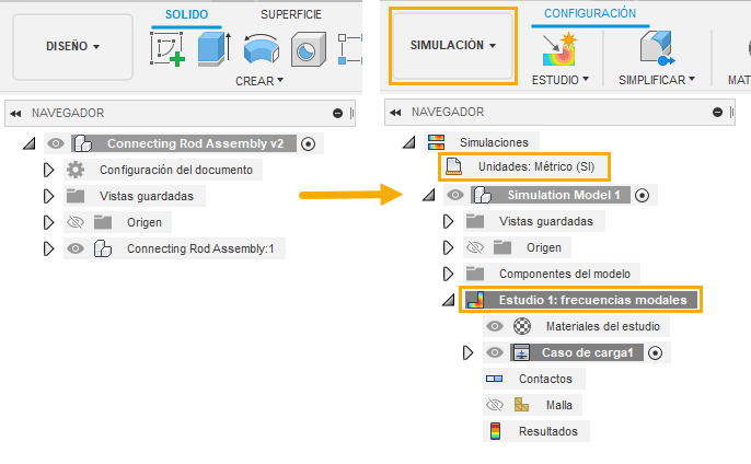 configuración del análisis de frecuencias modales