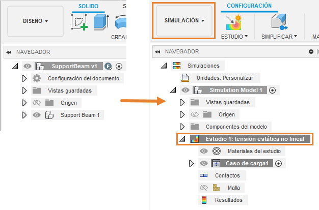 configuración del análisis de tensión estática no lineal