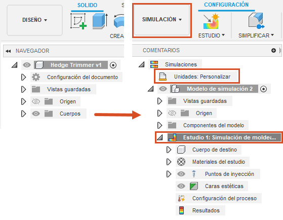 Estudio de simulación de moldeado por inyección