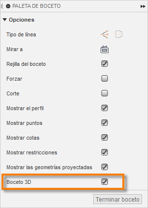 Casilla de verificación de boceto 3D