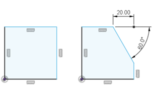 ejemplo de chaflán de distancia y ángulo