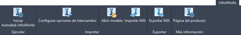 Ficha InfraWorks de la cinta de opciones de Civil 3D
