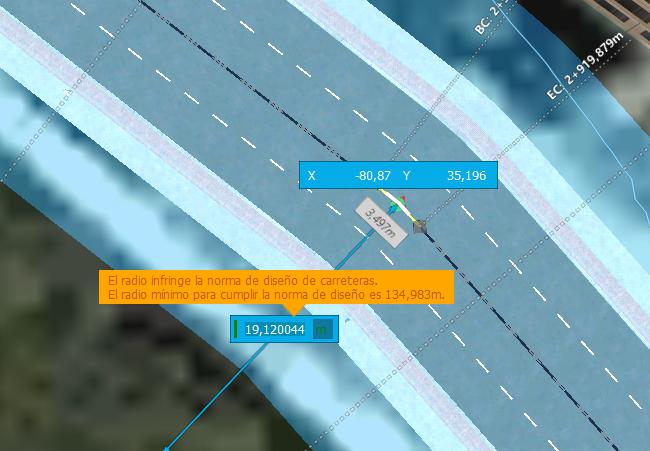 Advertencia de geometría de curva