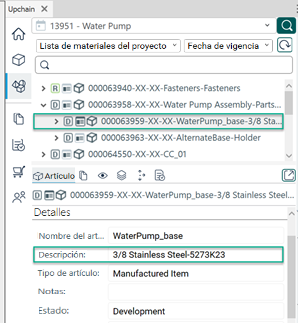 Descripción de artículo añadida a la representación de artículo