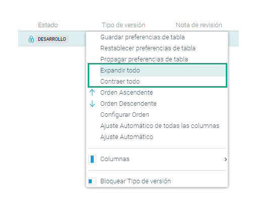 Opciones Expandir todo y Contraer todo