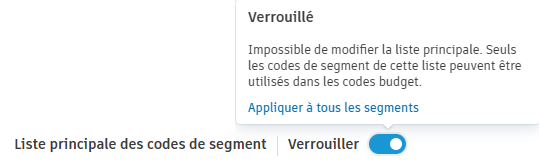 Option de case à cocher Verrouiller la liste principale dans les paramètres de budget