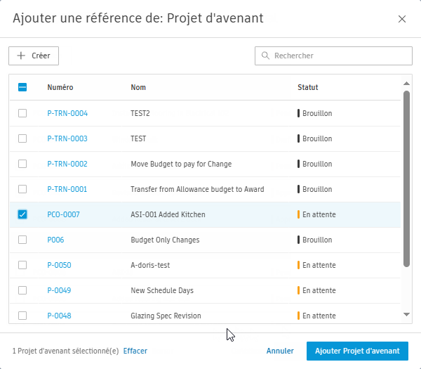 Ajouter un projet d’avenant