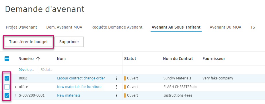 Exemple de transfert de budget par lot