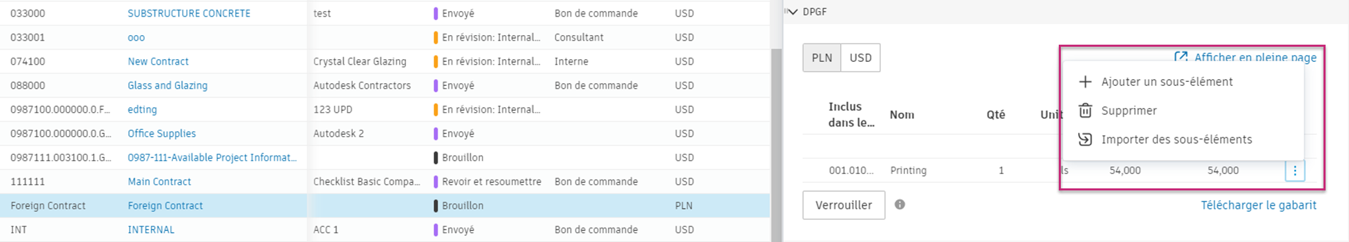 Exemple de DPGF du contrat