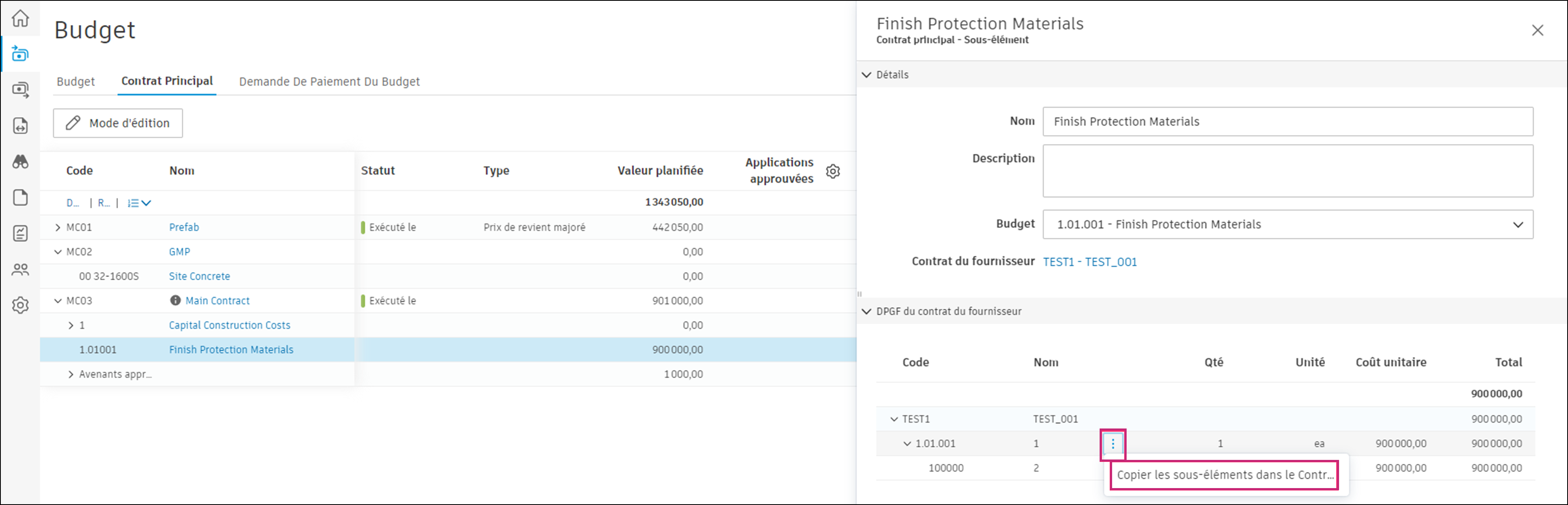 Copier la DPGF à partir du contrat