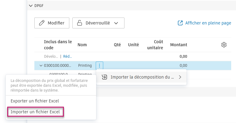 Importer un fichier Excel