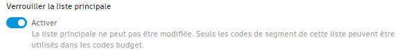Option de case à cocher Verrouiller la liste principale dans les paramètres de budget