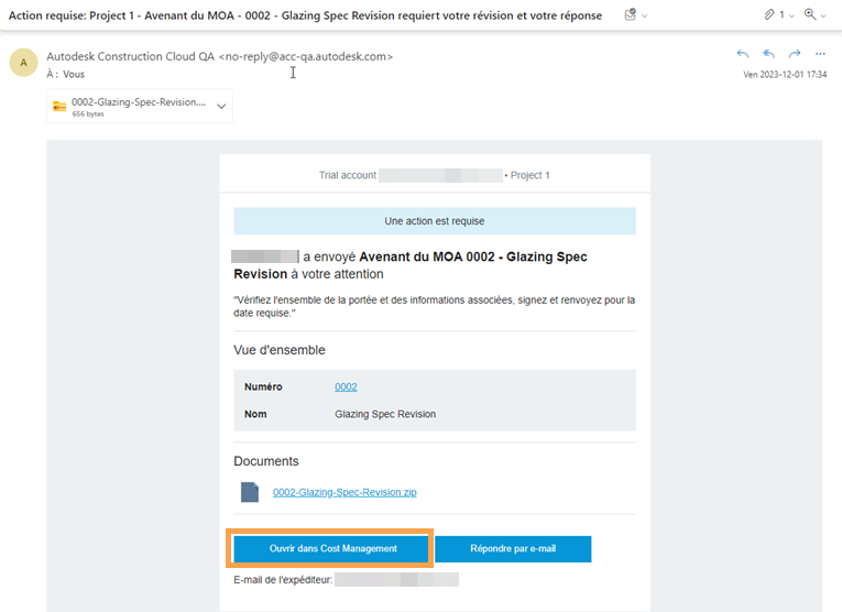 Exemple d’e-mail d’avenant du MOA