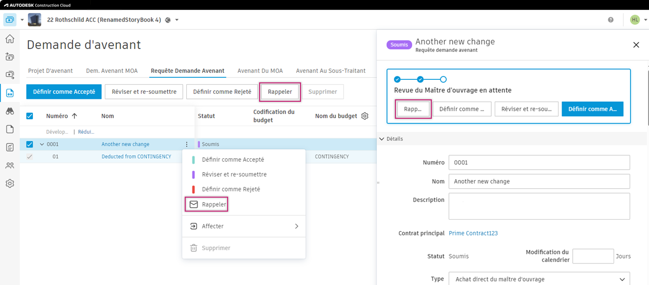 Bouton de rappel pour l’envoi de notifications aux fournisseurs ou aux maîtres d’ouvrage en attente de réponse