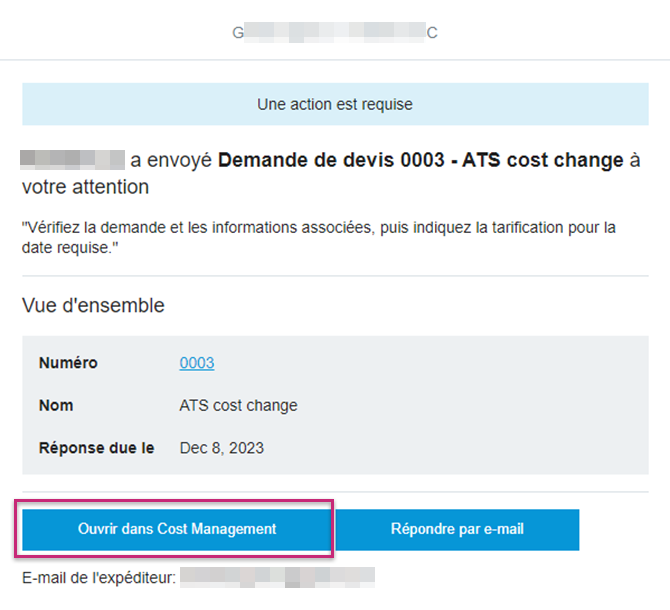 Exemple d’e-mail du fournisseur