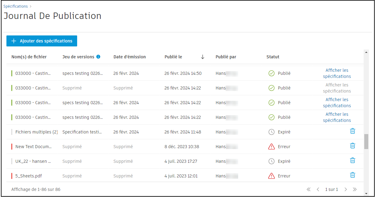 Afficher l'historique de publication