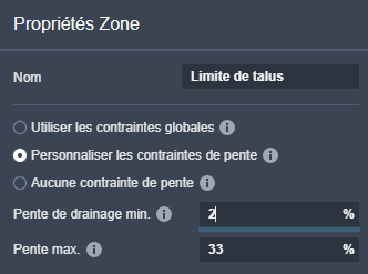 Contraintes liées aux limites de talus