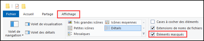 Afficher les éléments masqués