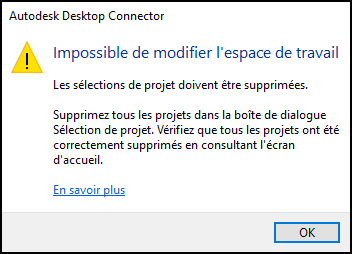 Impossible de modifier l’espace de travail
