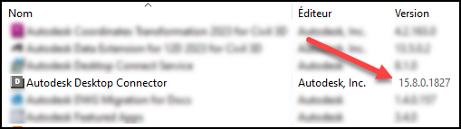 Version installée dans le Panneau de configuration