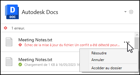 Options du menu Conflit