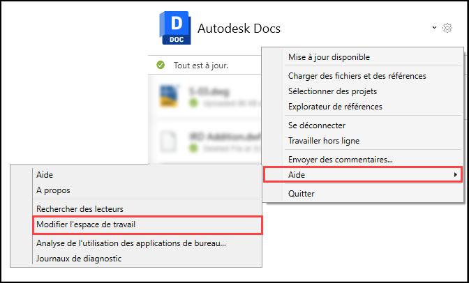 Rubrique d’aide : modifier l’espace de travail