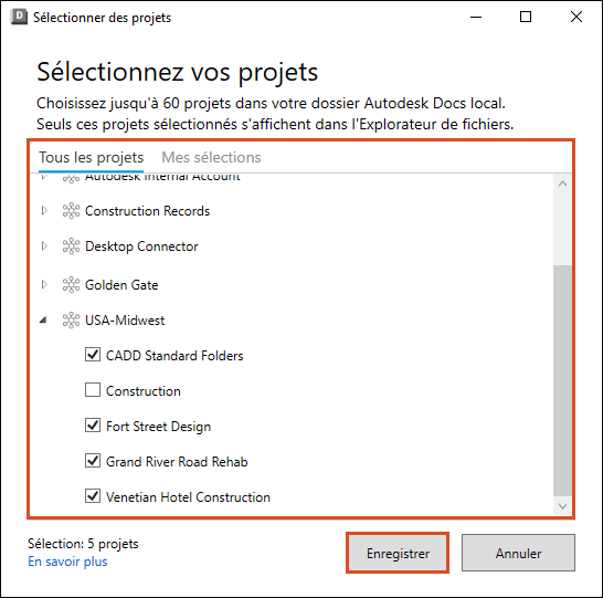 Sélectionner des projets