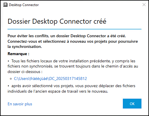 Boîte de dialogue de création de dossier