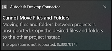 Desktop Connector ne parvient pas à déplacer un fichier d’un projet à l’autre