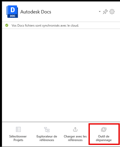 Sélection de l’outil de résolution de problèmes sur l’écran d’accueil de Desktop Connector