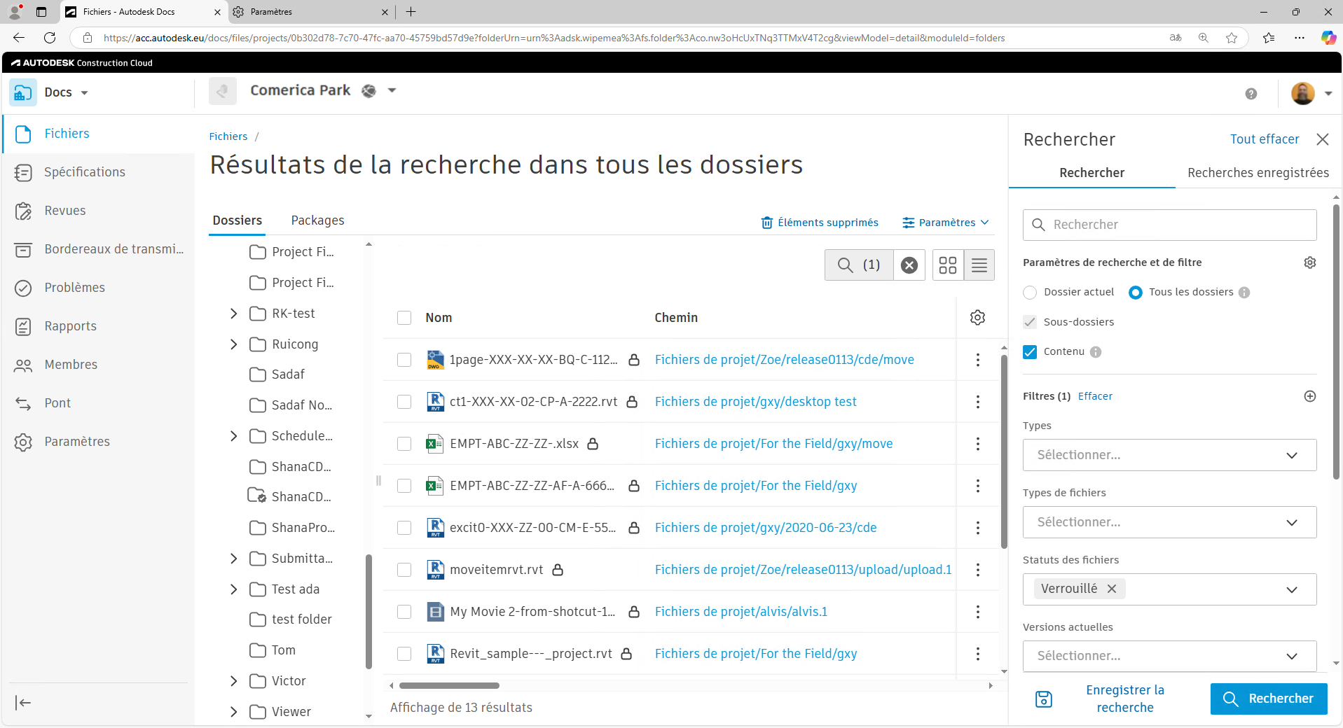 Recherche de fichiers à l’état verrouillé