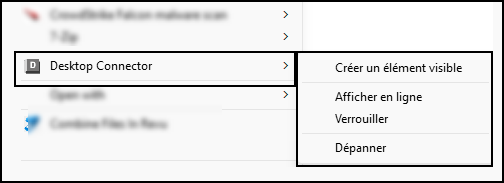 Commandes du menu contextuel