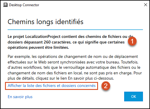 Fichiers ou dossiers non valides identifiés