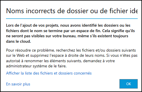 Message d’espace finale dans DC