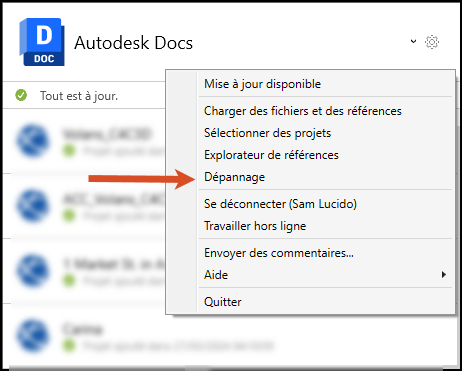 Menu de dépannage DC