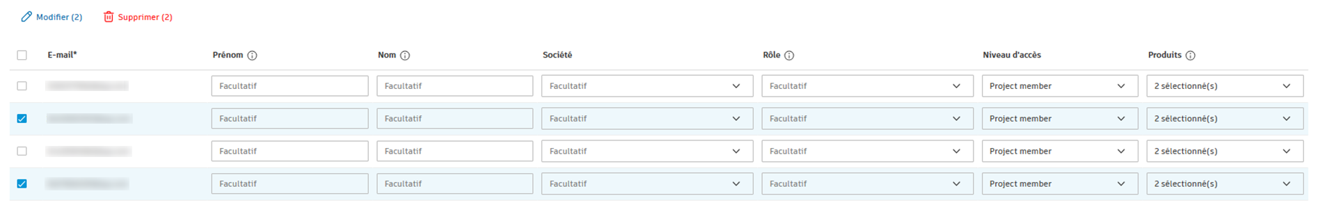 Sélections par lot