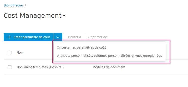 Importation des paramètres de coût
