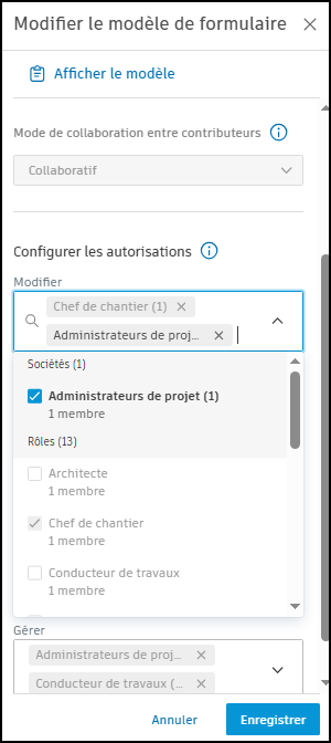 Capture d’écran des autorisations au niveau du projet