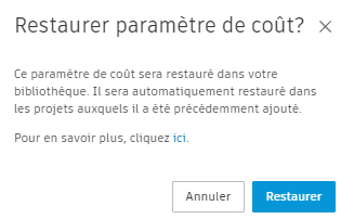 Restaurer le paramètre de coût