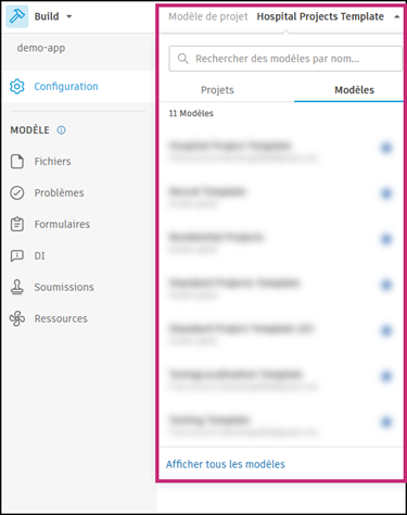 Menu du sélecteur de modèle