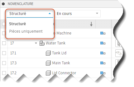 colonnes de la nomenclature