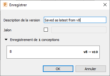boîte de dialogue Enregistrer comme dernière version