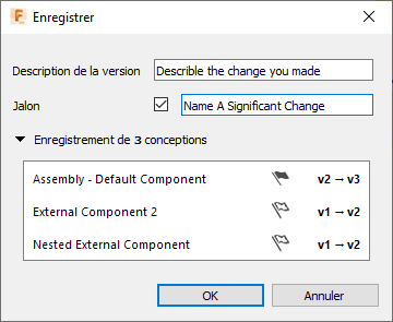 boîte de dialogue Enregistrer avec jalons - multiple