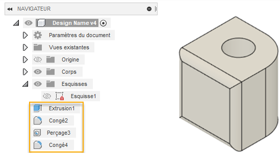 exemple de passage du mode de modélisation paramétrique au mode de modélisation directe