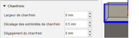 Paramètres adaptés lorsque le chanfrein est modélisé