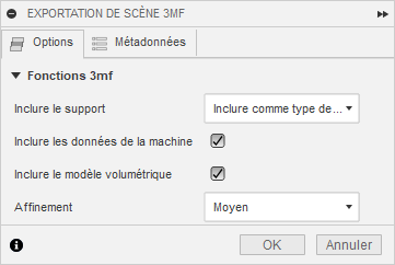 boîte de dialogue Posage de l’exportation 3mf