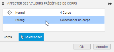 boîte de dialogue affecter des valeurs prédéfinies de corps
